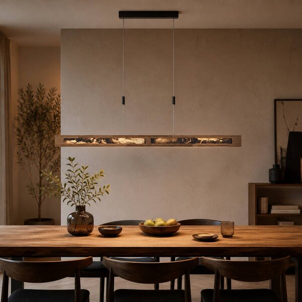 Elobra Lampada LED a sospensione Chile XS, rovere/ardesia multicolore, lunghezza 89 cm dimmerabile, Legno chiaro, Soggiorno / Sala da pranzo, Legno
