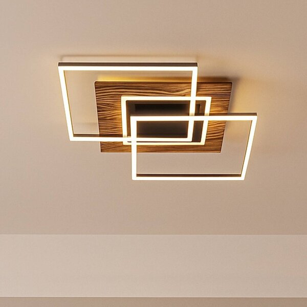 Elobra Plafoniera soffitto Atacama M Plus, dimmerabile, Legno chiaro, Soggiorno / Sala da pranzo, Legno, Plafoniera