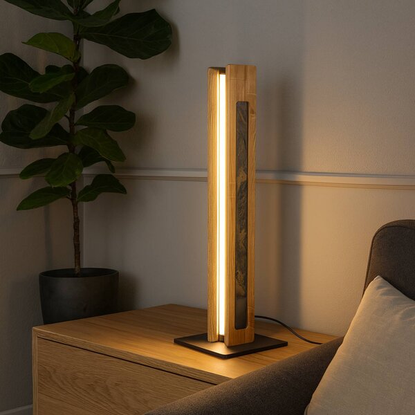 Elobra Lampada da tavolo a LED Chile, dimmerabile, Legno chiaro, Soggiorno / Sala da pranzo, Legno, Lampada da tavolo LED