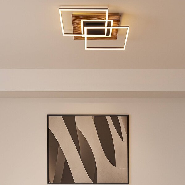 Elobra Plafoniera soffitto Atacama M Plus, dimmerabile, Legno chiaro, Soggiorno / Sala da pranzo, Legno, Plafoniera