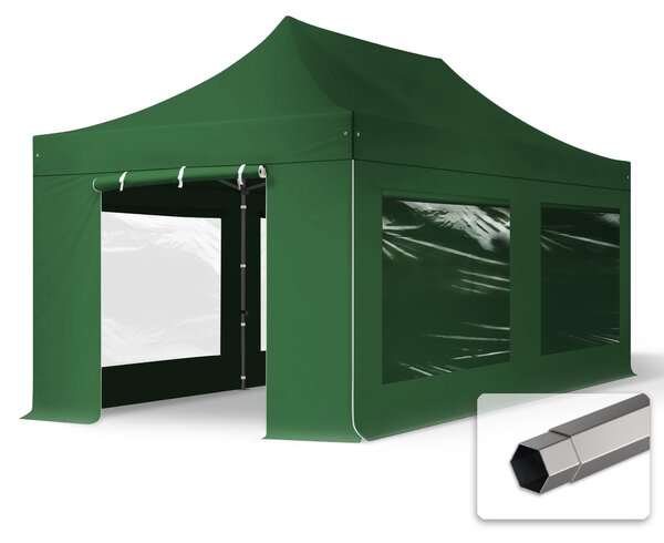 TOOLPORT 3x6m gazebo pieghevole con laterali (finestre panoramiche), PREMIUM acciaio, verde scuro