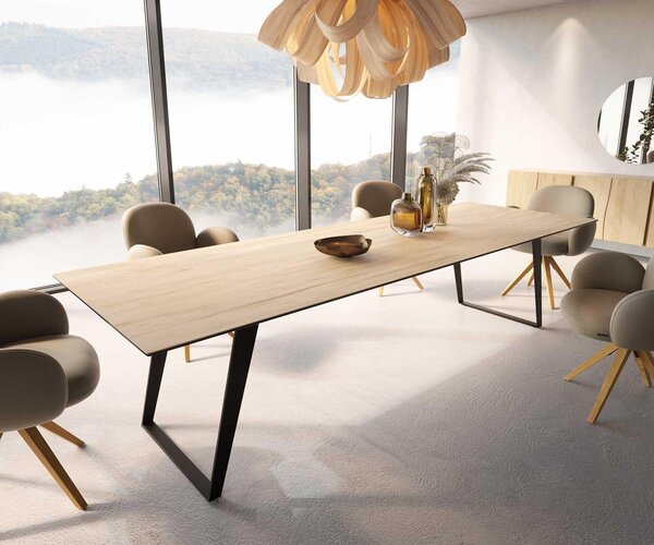 DELIFE Tavolo da pranzo Bordo 300x100 Vetroceramica Laminam® Sabbia Rovere Metallo inclinato Nero