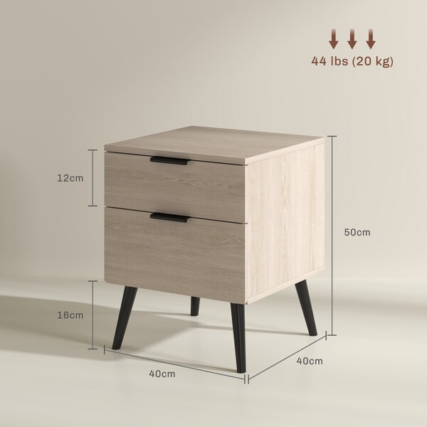 HOMCOM Set 2 Comodini Stile Nordico con Cassetto e Base Rialzata, in Legno, 40x40x50 cm, color Quercia | Aosom Italy
