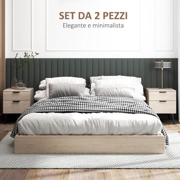 HOMCOM Set 2 Comodini Stile Nordico con Cassetto e Base Rialzata, in Legno, 40x40x50 cm, color Quercia | Aosom Italy
