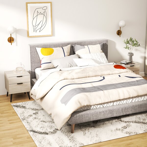 Set 2 Comodini Stile Nordico 40x40x50 cm con Cassetti in Legno Rovere