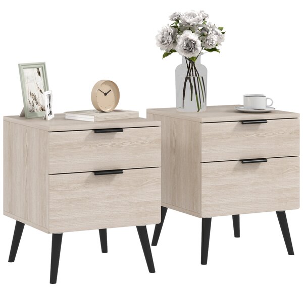 Set 2 Comodini Stile Nordico 40x40x50 cm con Cassetti in Legno Rovere