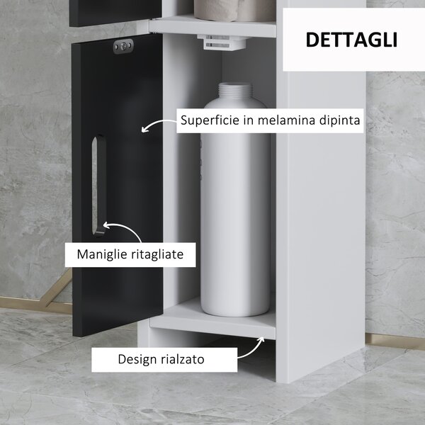 Kleankin Colonna Bagno con 3 Mensole e 3 Armadietti, in Legno, 15x17x120 cm, Bianco e Nero | Aosom Italy