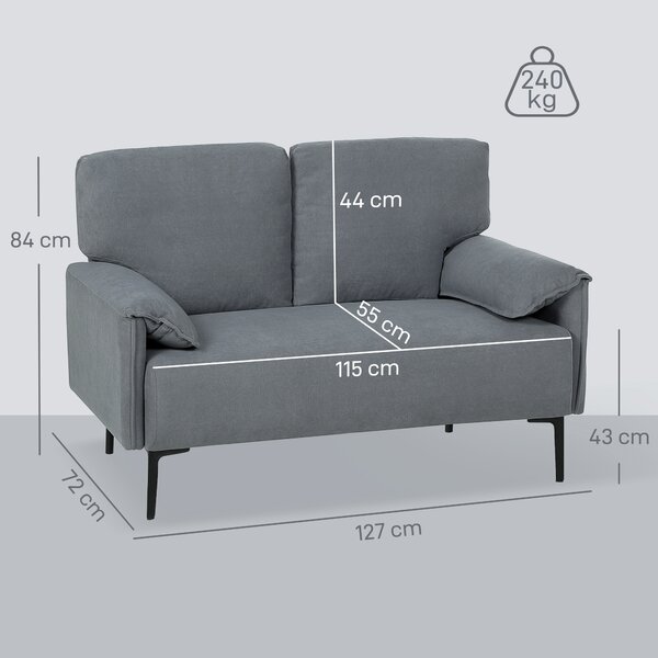 HOMCOM Divano 2 posti, con cuscini spessi, rivestimento effetto velluto, Grigio | Aosom Italy
