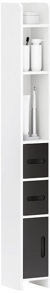 Kleankin Colonna Bagno con 3 Mensole e 3 Armadietti, in Legno, 15x17x120 cm, Bianco e Nero | Aosom Italy