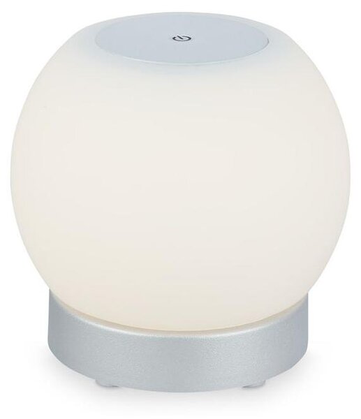Lampada da tavolo a LED ricaricabile dimmerabile in vetro senza fili con funzione touch 3W cromata Ø16cm Briloner
