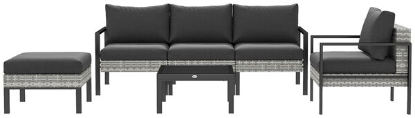 Outsunny Set lounge da giardino per 5 persone, lounge per balcone in rattan, con poltrone, sgabello e tavolino, Grigio chiaro | Aosom Italy