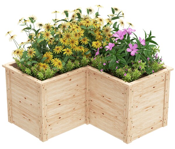 Outsunny Aiuola rialzata a L, in legno 120 x 120 x 62 cm, Legno naturale | Aosom Italy