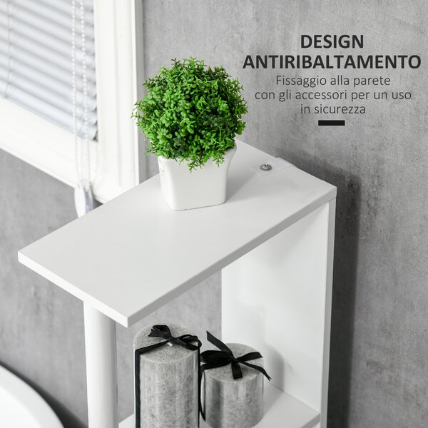 Kleankin Colonna Bagno con 2 Ripiani e 2 Armadietti, in Legno, 15.2x29.8x118 cm, Bianco e Grigio | Aosom Italy