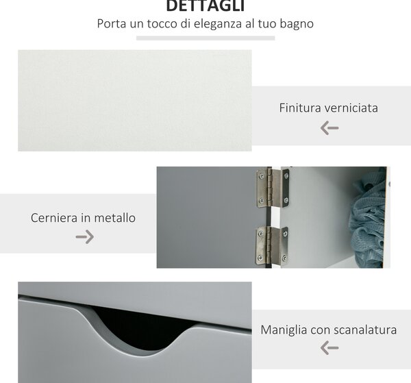 Kleankin Colonna Bagno con 2 Ripiani e 2 Armadietti, in Legno, 15.2x29.8x118 cm, Bianco e Grigio | Aosom Italy