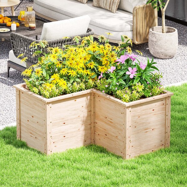 Outsunny Aiuola rialzata a L, in legno 120 x 120 x 62 cm, Legno naturale | Aosom Italy