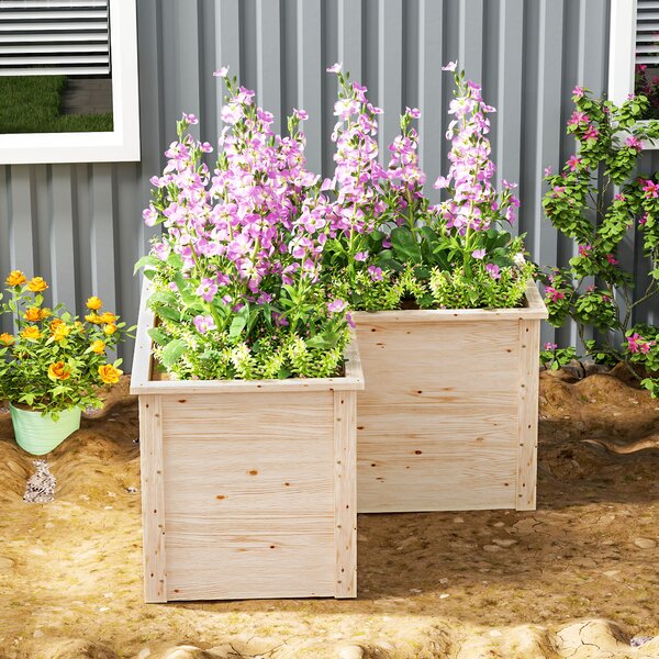 Outsunny Aiuola rialzata a L, in legno 120 x 120 x 62 cm, Legno naturale | Aosom Italy