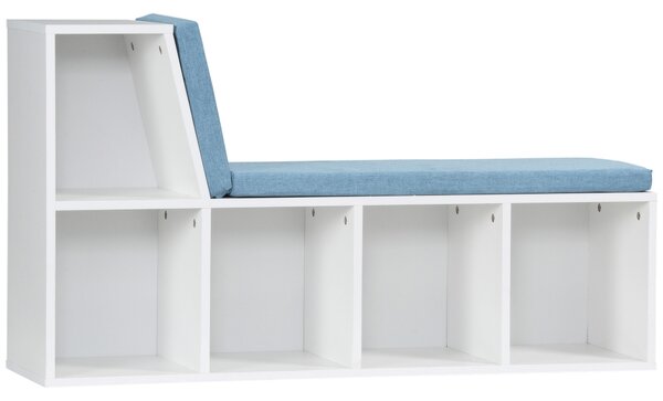 HOMCOM Libreria banco 2 in 1 con 5 compartimenti di archiviazione e 2 cuscini 108 x 30 x 60 cm bianco e blu | Aosom Italy