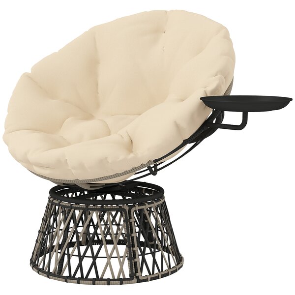 Outsunny Poltrona Papasan in rattan, girevole 360°, con cuscino, Diametro 90 cm, Beige | Aosom Italy