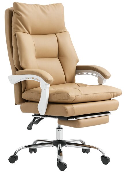 HOMCOM Sedia da Ufficio Ergonomica con Supporto Lombare, Bracciolo Pieghevole, Poggiapiedi Marrone Chiaro | Aosom Italy