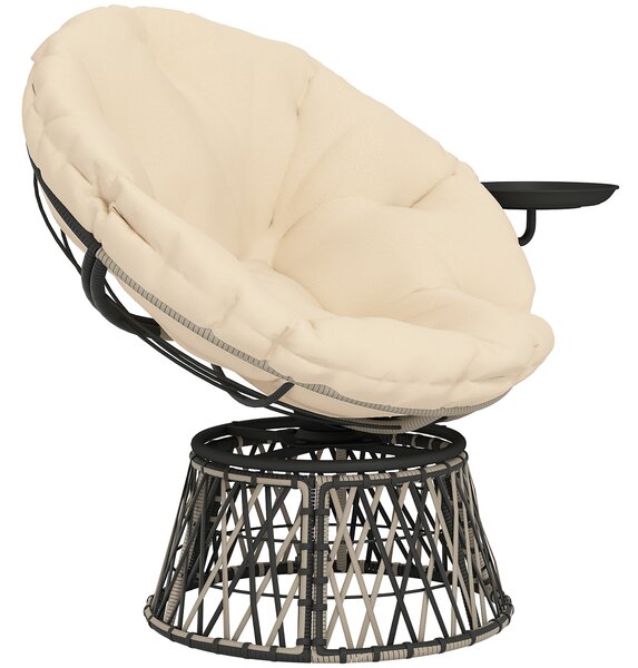 Outsunny Poltrona Papasan in rattan, girevole 360°, con cuscino, Diametro 90 cm, Beige | Aosom Italy