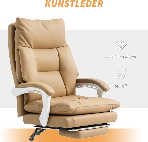 HOMCOM Sedia da Ufficio Ergonomica con Supporto Lombare, Bracciolo Pieghevole, Poggiapiedi Marrone Chiaro | Aosom Italy