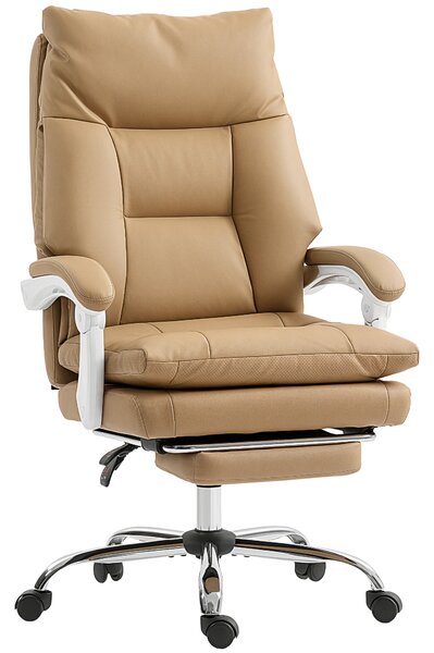 HOMCOM Sedia da Ufficio Ergonomica con Supporto Lombare, Bracciolo Pieghevole, Poggiapiedi Marrone Chiaro | Aosom Italy