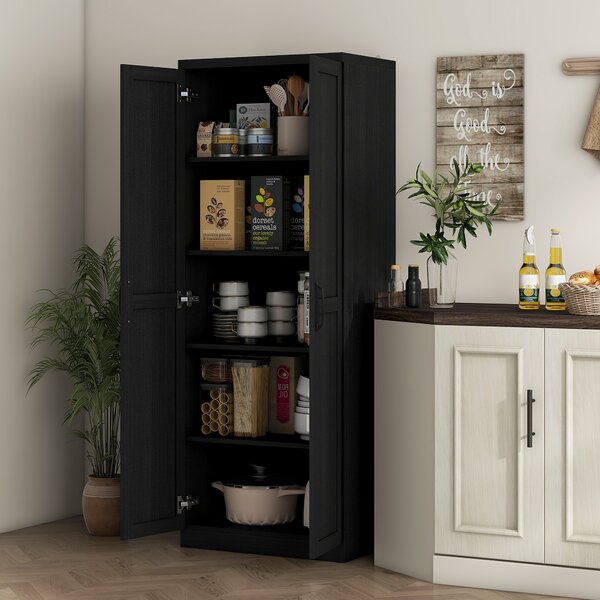 HOMCOM Buffet cucina, mobile cucina archiviazione con doppia porta e 2 ripiani regolabili, 60 x 40 x 160 cm, nero | Aosom Italy