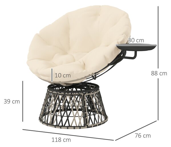 Outsunny Poltrona Papasan in rattan, girevole 360°, con cuscino, Diametro 90 cm, Beige | Aosom Italy
