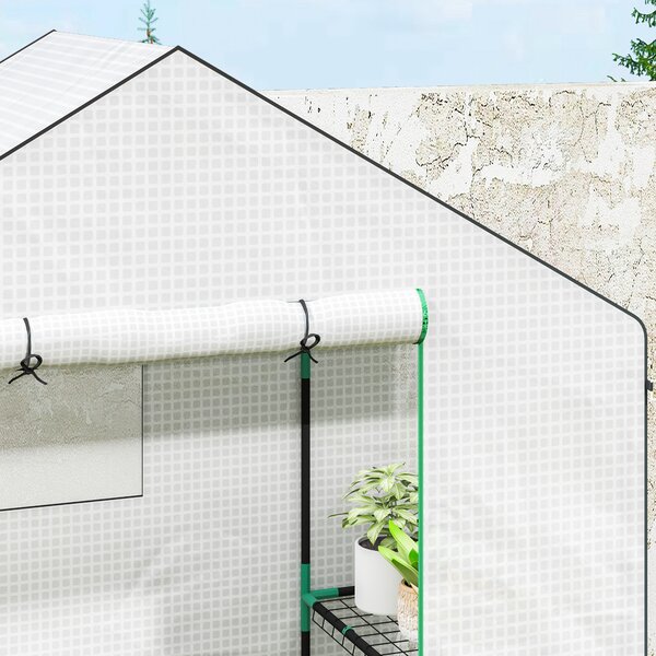 Outsunny Serra a 3 Livelli con 1 Porta, 2 Finestre e Ripiani a U per Coltivazione di Piante 140x73x190 cm Bianco | Aosom Italy
