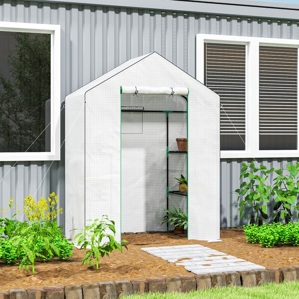 Outsunny Serra a 3 Livelli con 1 Porta, 2 Finestre e Ripiani a U per Coltivazione di Piante 140x73x190 cm Bianco | Aosom Italy