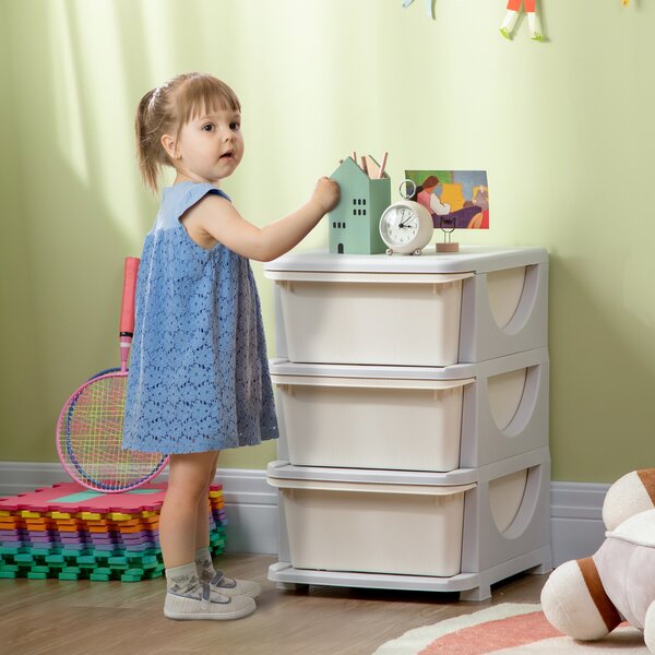 HOMCOM Organizzatore dei giocattoli per bambini con cassetti a 3 livelli, scatole di plastica, 37 x 37 x 56,5 cm, crema | Aosom Italy
