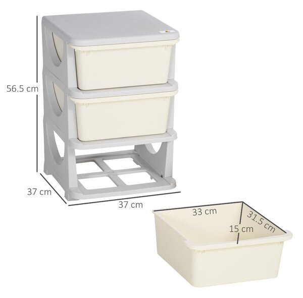 HOMCOM Organizzatore dei giocattoli per bambini con cassetti a 3 livelli, scatole di plastica, 37 x 37 x 56,5 cm, crema | Aosom Italy