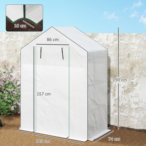Outsunny Serra da giardino con 1 porta 1 finestra 3 livelli per Verdure Piante Fiori Tela PE 143 x 74 x 190 cm bianco | Aosom Italy