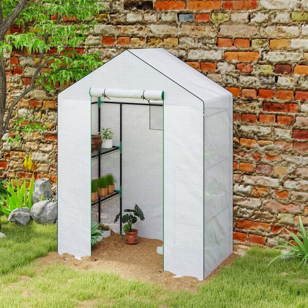 Outsunny Serra a 3 Livelli con 1 Porta, 2 Finestre e Ripiani a U per Coltivazione di Piante 140x73x190 cm Bianco | Aosom Italy