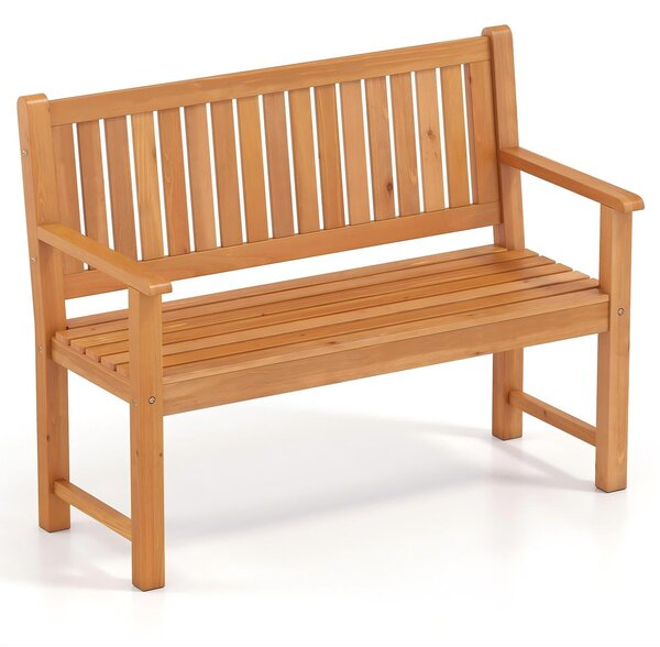KOMFOTTEU, panchina da giardino per 2 persone, realizzata in legno massello, sedia da parco con schienale, capacità di carico 300 kg, ideale per balcone o terrazzo (dimensioni: 115 x 53,5 x 89 cm, dimensioni compatte)