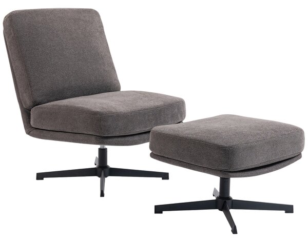 HOMCOM Poltrona con poggiapiedi girevole, rivvestimento effetto lino, Grigio scuro | Aosom Italy