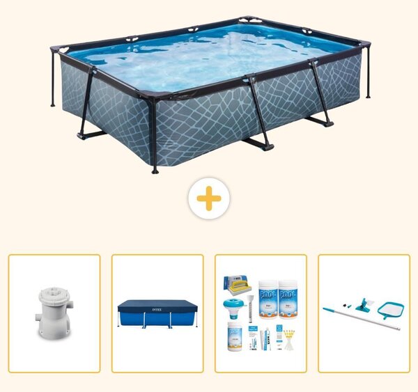Piscina fuori terra rettangolare - aspetto pietra - 300x200x65 cm - composta da 5 elementi - SCB7