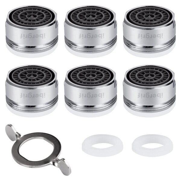 M91005, set di 6 rubinetti aeratori M24, rubinetti per lavabo con filtro, corpo in ottone e filtro in ABS, inclusi 8 guarnizioni e 1 chiave inglese, colore argento