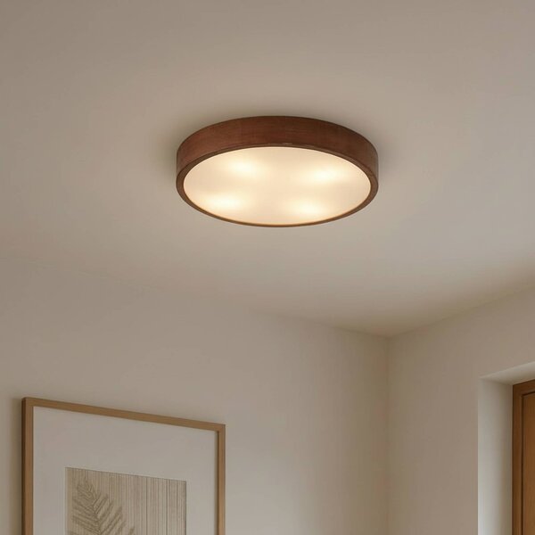 Plafoniera soffitto Tanju Lindby, dimmerabile, Legno scuro, Soggiorno / Sala da pranzo, Legno, Plafoniera