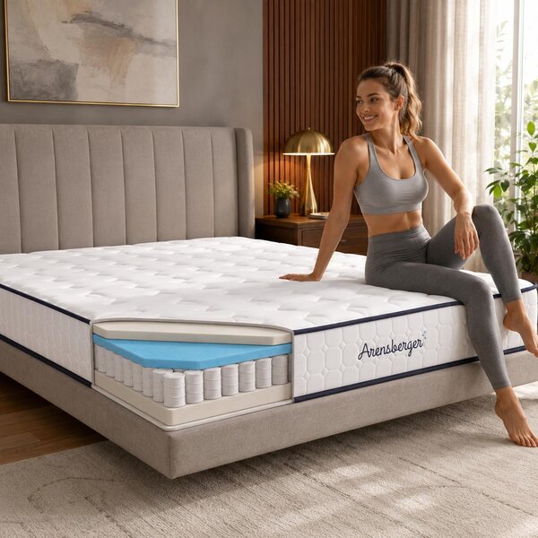 Materasso a molle insacchettate Arensberger LENA SPORT, 140 x 200 cm | Materasso sportivo H3 da 21 cm | Realizzato con memory foam e schiuma fredda | Ergonomico
