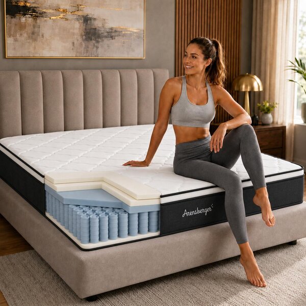 Materasso a molle Arensberger EMILIA con schiuma GEL e topper integrato | 180x200 cm altezza 23cm | livello di solidità H3/ H4 | materasso a molle insacchettate HR