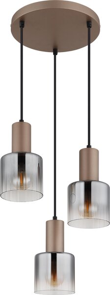 Lampada a sospensione, color caffè, vetro fumé, H 150 cm