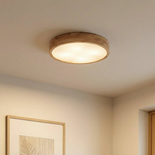 Plafoniera soffitto Tanju Lindby, dimmerabile, Legno chiaro, Soggiorno / Sala da pranzo, Legno, Campagna / Rustiche, Plafoniera
