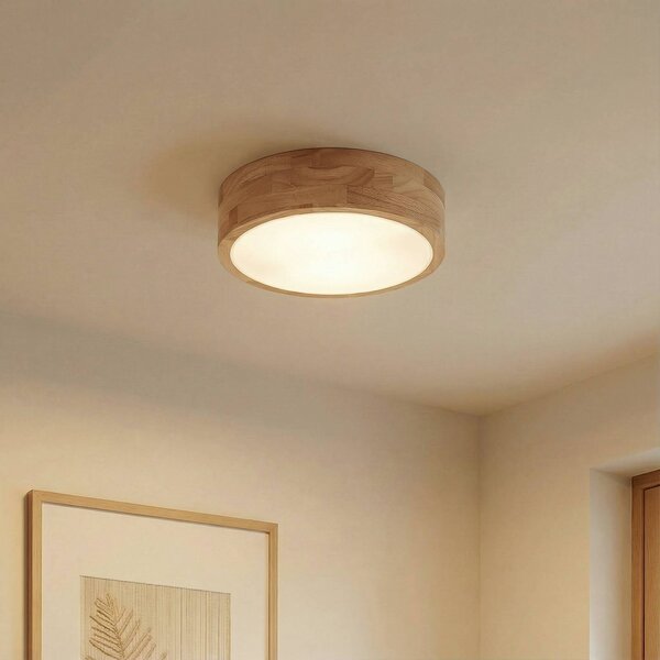 Plafoniera soffitto Tanju Lindby, dimmerabile, Legno chiaro, Soggiorno / Sala da pranzo, Legno, Campagna / Rustiche, Plafoniera