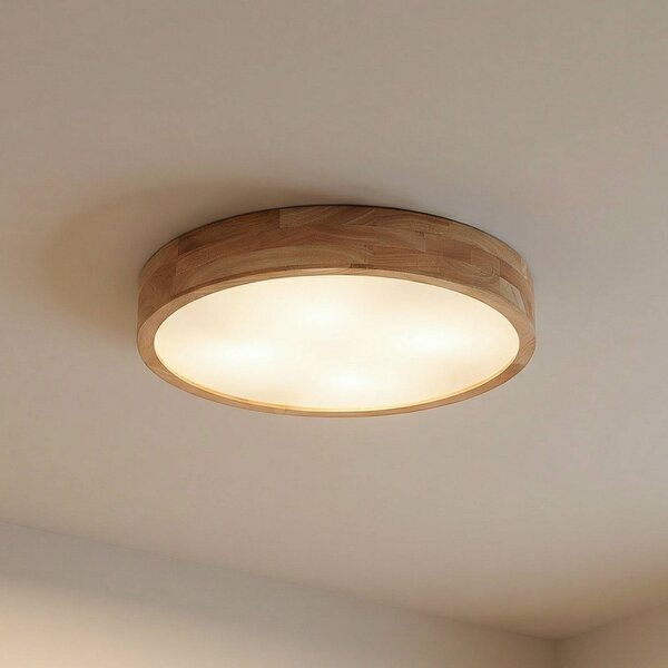 Plafoniera soffitto Tanju Lindby, dimmerabile, Legno chiaro, Soggiorno / Sala da pranzo, Legno, Campagna / Rustiche, Plafoniera