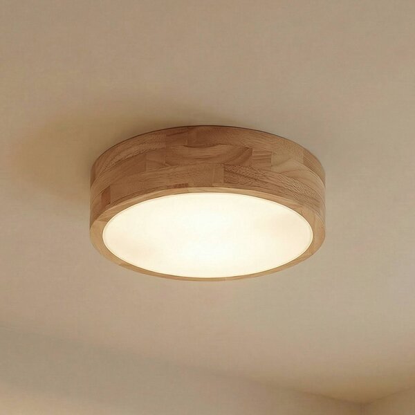Plafoniera soffitto Tanju Lindby, dimmerabile, Legno chiaro, Soggiorno / Sala da pranzo, Legno, Campagna / Rustiche, Plafoniera