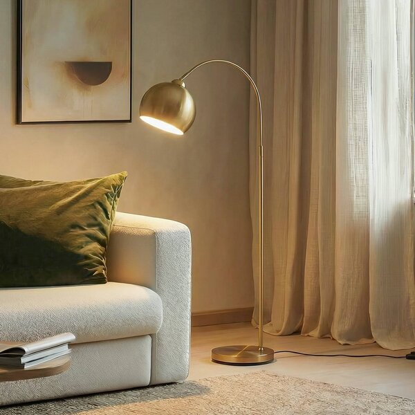 Lampada da terra ad arco Lindby Moisia, colore ottone, metallo, 148 cm Moisia, Ottone / Oro, Soggiorno / Sala da pranzo, Metallo, Moderno, Lampada da terra