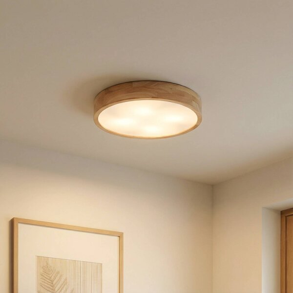 Plafoniera soffitto Tanju Lindby, dimmerabile, Legno chiaro, Soggiorno / Sala da pranzo, Legno, Campagna / Rustiche, Plafoniera