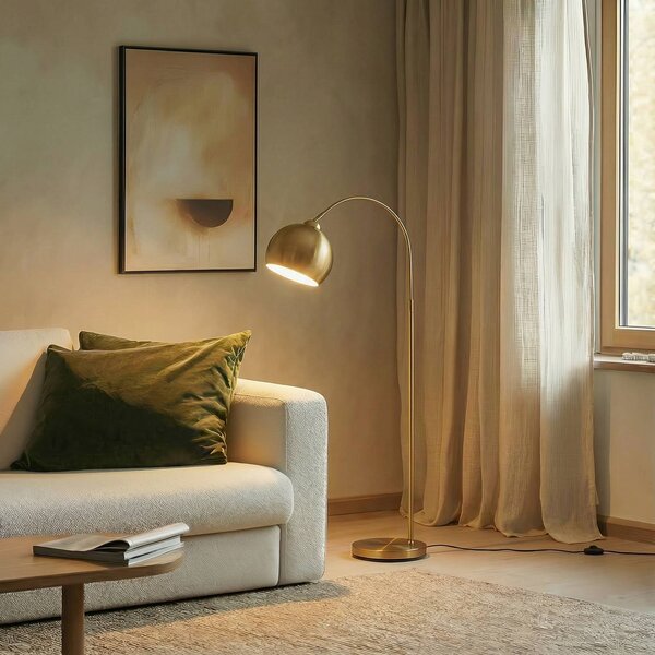 Lampada da terra ad arco Lindby Moisia, colore ottone, metallo, 148 cm Moisia, Ottone / Oro, Soggiorno / Sala da pranzo, Metallo, Moderno, Lampada da terra