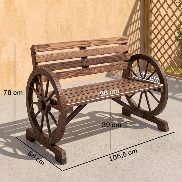 Outsunny Panchina da Giardino da 2 Posti con Braccioli a Ruota, Panchina da Esterno a Doghe in Legno di Abete, Stile Country, Panca per Terrazza Patio e Cortile, 105.5x56x79 cm, Carbonizzato | Aosom Italy